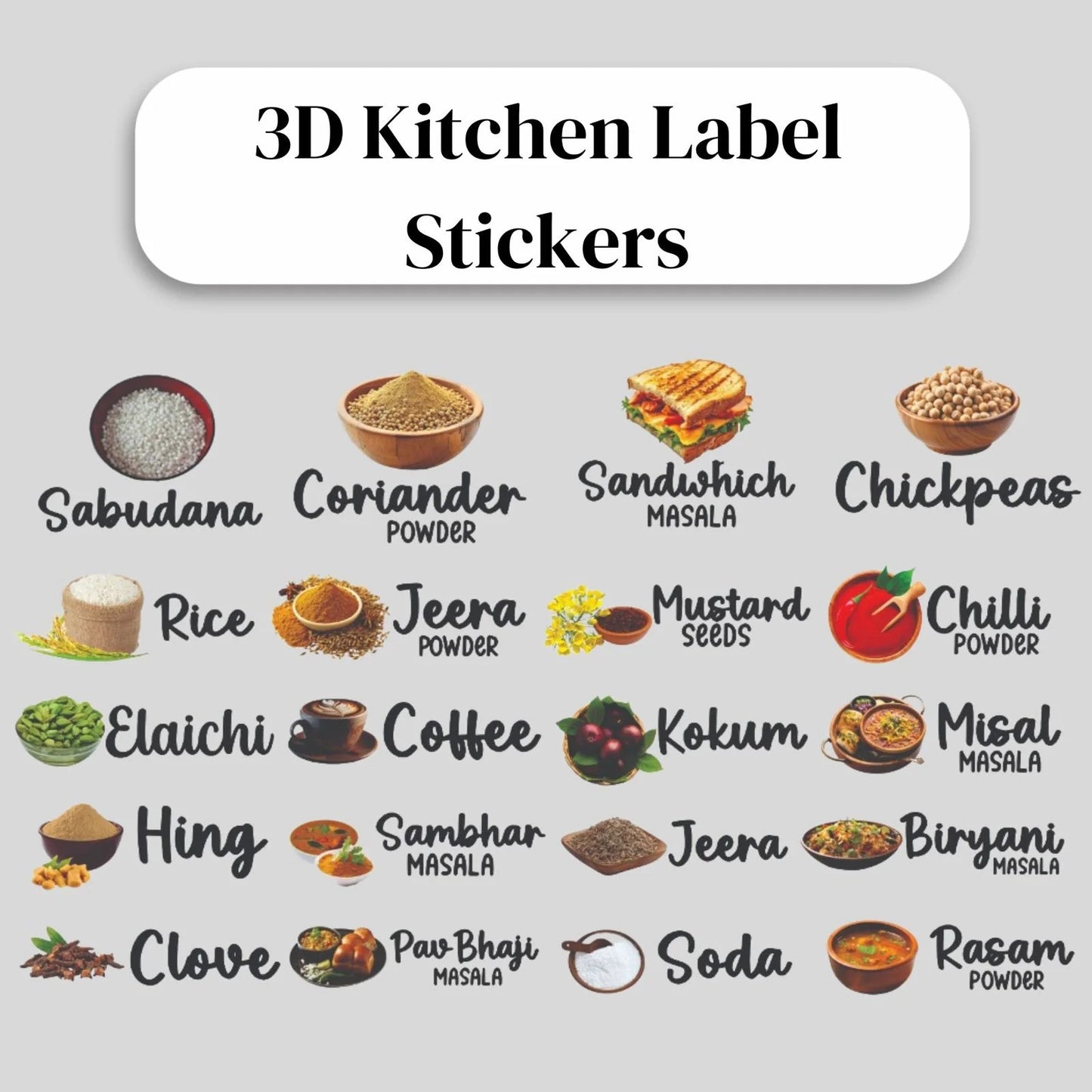 Modern 3D Kitchen Labels for Jars & Containers