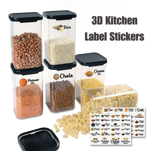 Modern 3D Kitchen Labels for Jars & Containers